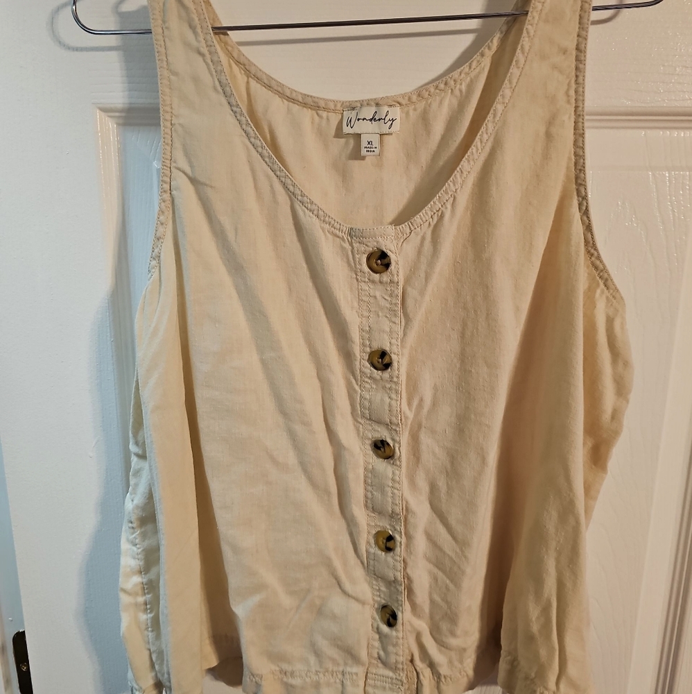 EUC Wonderly Cream Buttoned Tank Top, Linen Blend XL